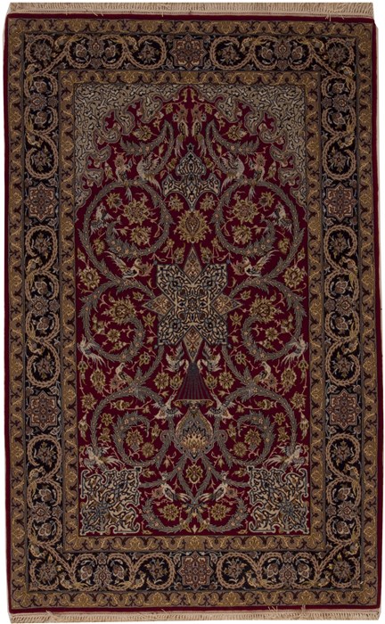 Isfahan Red Hand Knotted 39 X 60 Area Rug 251-12535 Image 0