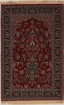 Isfahan Red Hand Knotted 3'8" X 5'8"  Area Rug 251-12536