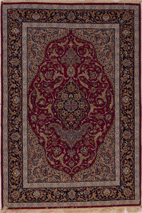 Isfahan Red Hand Knotted 38 X 55  Area Rug 251-12537 Image 0
