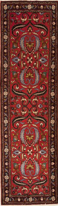 Hamedan Red Runner Hand Knotted 210 X 910  Area Rug 251-12638 Image 0