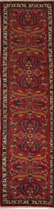 Hamedan Red Runner Hand Knotted 27 X 101  Area Rug 251-12639 Image 0