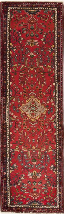 Hamedan Red Runner Hand Knotted 26 X 93  Area Rug 251-12644 Image 0