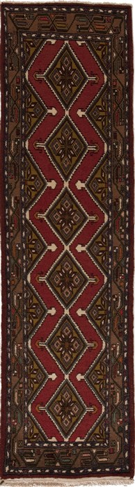Hamedan Red Runner Hand Knotted 26 X 89  Area Rug 251-12662 Image 0