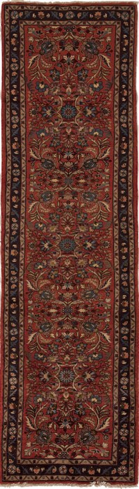 Hamedan Red Runner Hand Knotted 29 X 100  Area Rug 251-12665 Image 0