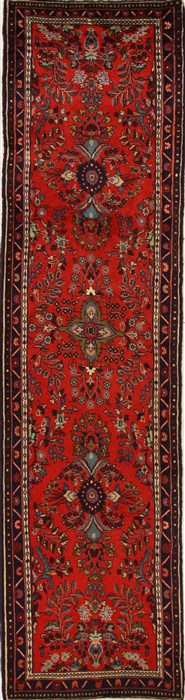 Hamedan Red Runner Hand Knotted 27 X 109  Area Rug 251-12670 Image 0