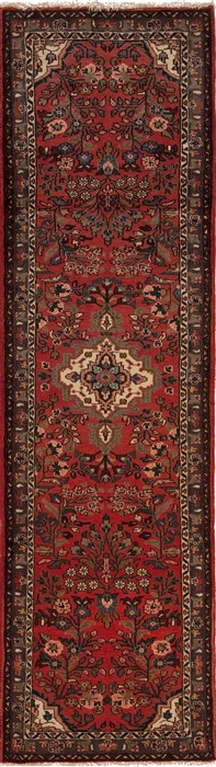 Hamedan Red Runner Hand Knotted 27 X 93  Area Rug 251-12672 Image 0