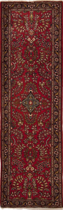 Hamedan Red Runner Hand Knotted 29 X 97  Area Rug 251-12687 Image 0