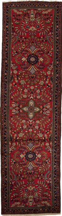 Hamedan Red Runner Hand Knotted 27 X 96  Area Rug 251-12691 Image 0