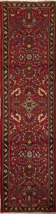 Hamedan Red Runner Hand Knotted 29 X 98  Area Rug 251-12695 Image 0