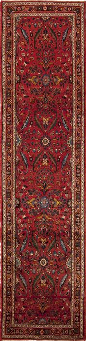 Hamedan Red Runner Hand Knotted 29 X 98  Area Rug 251-12697 Image 0