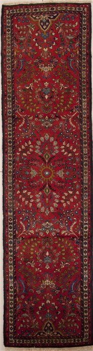 Hamedan Red Runner Hand Knotted 27 X 99  Area Rug 251-12699 Image 0