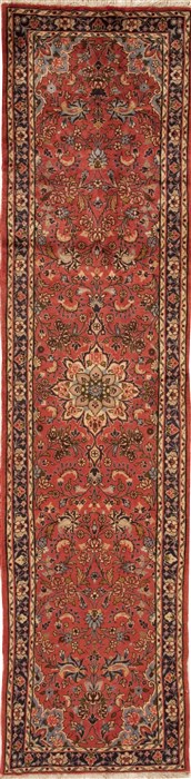 Hamedan Red Runner Hand Knotted 26 X 911  Area Rug 251-12718 Image 0