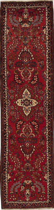 Hamedan Red Runner Hand Knotted 27 X 104  Area Rug 251-12720 Image 0