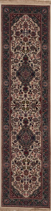 Tabriz White Runner Hand Knotted 26 X 100  Area Rug 251-12749 Image 0