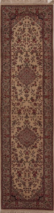 Tabriz White Runner Hand Knotted 26 X 100  Area Rug 251-12761 Image 0