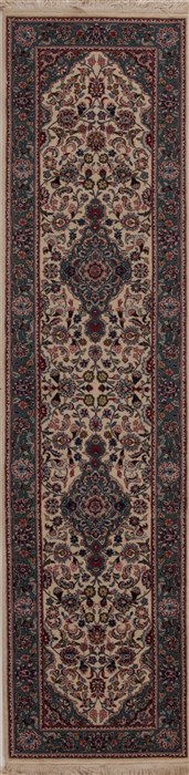 Tabriz White Runner Hand Knotted 26 X 100  Area Rug 251-12768 Image 0