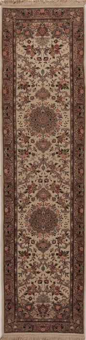 Tabriz Beige Runner Hand Knotted 26 X 100  Area Rug 251-12769 Image 0
