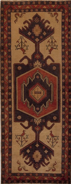 Hamedan Beige Runner Hand Knotted 39 X 100  Area Rug 251-12778 Image 0