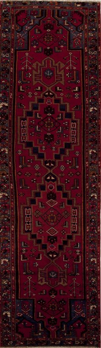 Hamedan Red Runner Hand Knotted 35 X 126  Area Rug 251-12779 Image 0