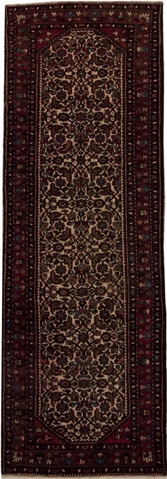 Hamedan Beige Runner Hand Knotted 36 X 108  Area Rug 251-12782 Image 0