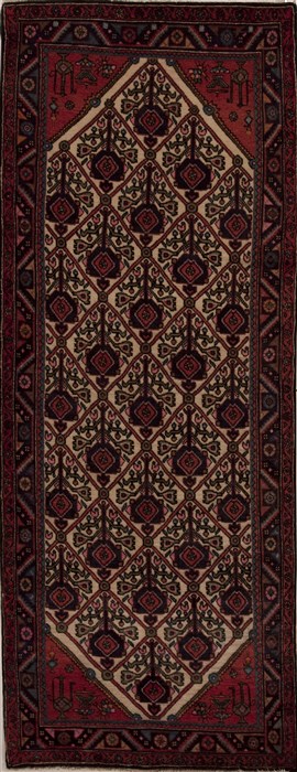Hamedan Beige Runner Hand Knotted 35 X 95  Area Rug 251-12785 Image 0
