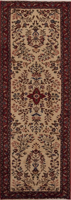 Hamedan Beige Runner Hand Knotted 33 X 90  Area Rug 251-12787 Image 0
