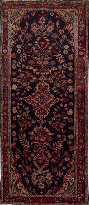 Hamedan Blue Runner Hand Knotted 310 X 93  Area Rug 251-12795 Image 0