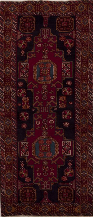 Hamedan Red Runner Hand Knotted 46 X 105  Area Rug 251-12801 Image 0