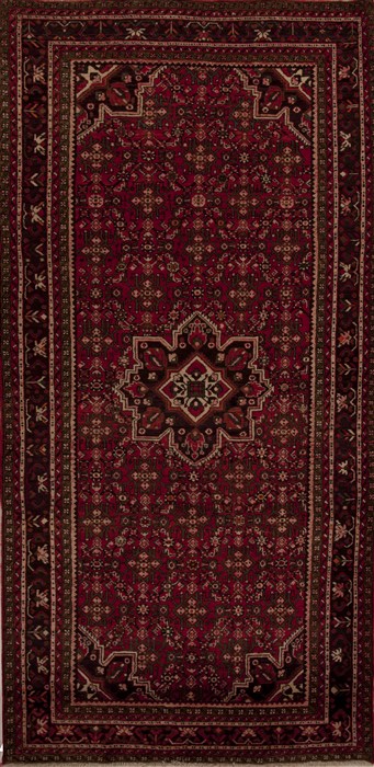 Hamedan Red Runner Hand Knotted 53 X 109  Area Rug 251-12827 Image 0