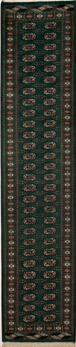 Bokhara Green Runner Hand Knotted 26 X 102  Area Rug 251-12839 Image 0