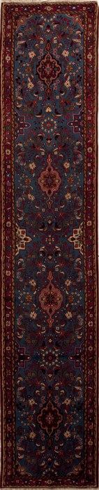 Hamedan Blue Runner Hand Knotted 28 X 133  Area Rug 251-12846 Image 0