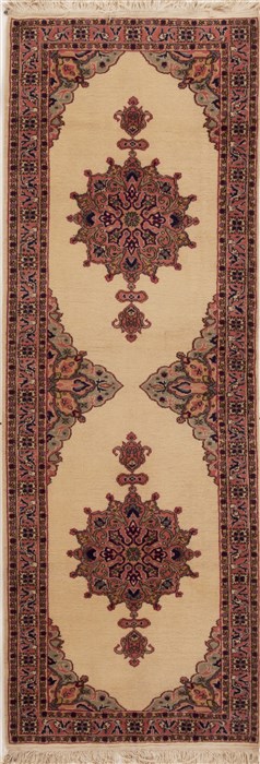 Tabriz Beige Runner Hand Knotted 210 X 711  Area Rug 251-12855 Image 0