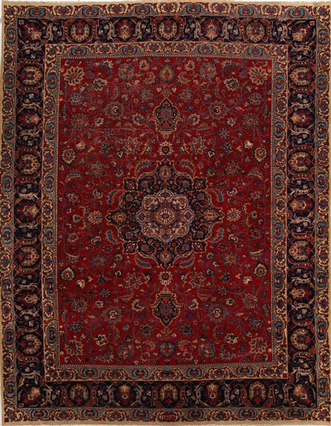 Mashad Red Hand Knotted 103 X 130 Area Rug 251-12865 Image 0