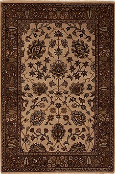 Agra Beige Hand Knotted 4'2" X 6'0"  Area Rug 251-12875