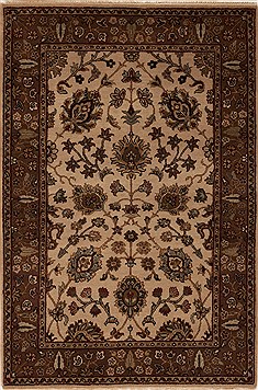 Indian Agra Beige Rectangle 4x6 ft Wool Carpet 12875