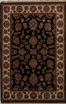 Indian Agra Black Rectangle 4x6 ft Wool Carpet 12880