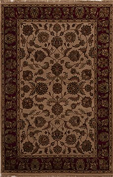 Agra Beige Hand Knotted 4'1" X 6'2"  Area Rug 251-12883