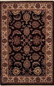 Indian Agra Black Rectangle 4x6 ft Wool Carpet 12890