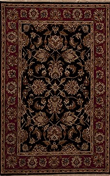 Indian Agra Black Rectangle 4x6 ft Wool Carpet 12891