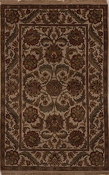 Indian Agra Beige Rectangle 4x6 ft Wool Carpet 12892