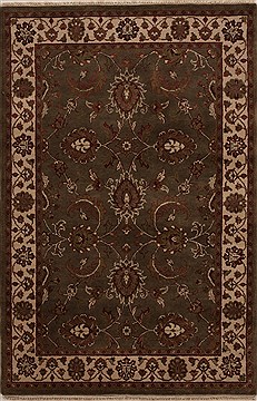 Agra Green Hand Knotted 3'11" X 6'0"  Area Rug 251-12898