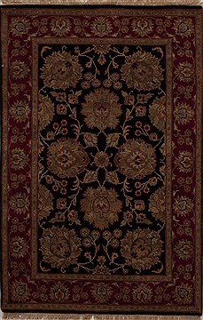Indian Agra Black Rectangle 4x6 ft Wool Carpet 12912