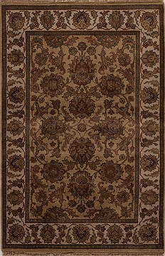 Agra Beige Hand Knotted 4'0" X 6'2"  Area Rug 251-12918