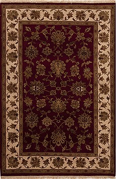Agra Red Hand Knotted 4'1" X 6'0"  Area Rug 251-12921