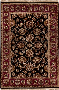 Agra Black Hand Knotted 4'2" X 6'1"  Area Rug 251-12922