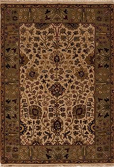 Indian Agra Beige Rectangle 4x6 ft Wool Carpet 12926