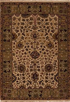 Indian Agra Beige Rectangle 4x6 ft Wool Carpet 12926