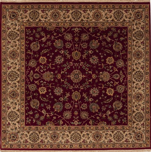 Agra Red Square Hand Knotted 60 X 60  Area Rug 251-12932 Image 0