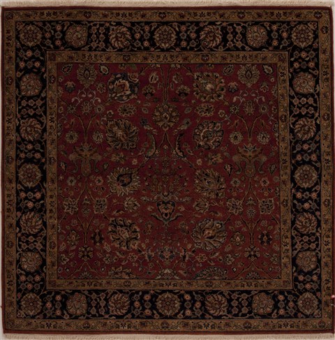 Agra Red Square Hand Knotted 511 X 60  Area Rug 251-12943 Image 0