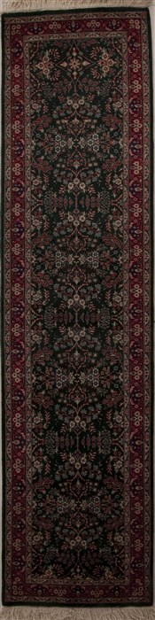 Sarouk Green Runner Hand Knotted 28 X 105  Area Rug 251-12954 Image 0